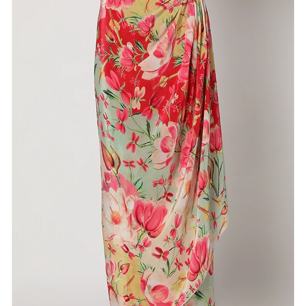 Gopi Vaid Print Skirt in Red and Green